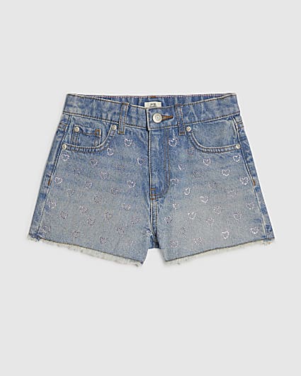 Girls Heart Embellished Denim Shorts