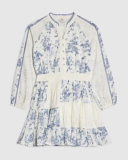 Girls Blue Patchwork Shirt Dress