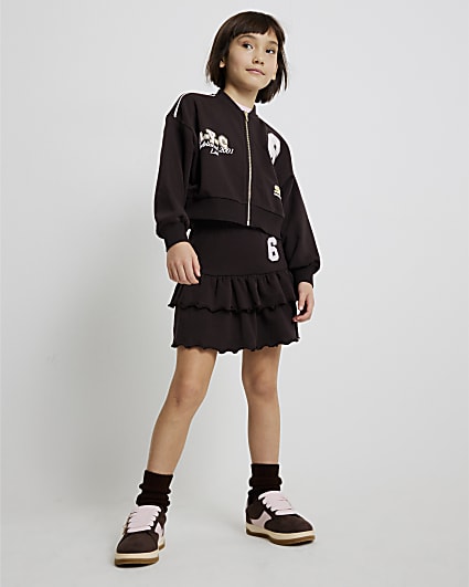 Girls Brown Graffiti Bomber Set