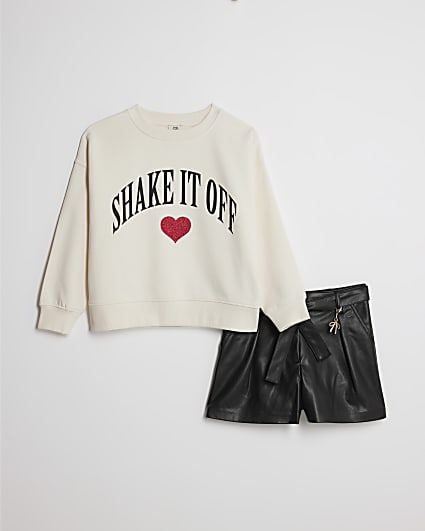 Girls White Glitter Heart Sweatshirt Set