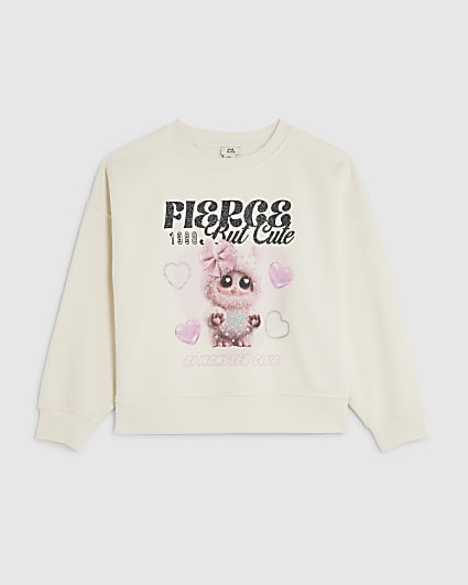 Girls Cream Fierce Cute Monster Sweatshirt