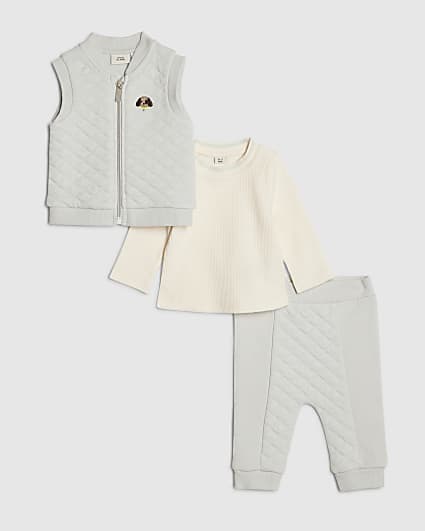 Baby Boys Blue Quilted 3 Piece Gilet Set