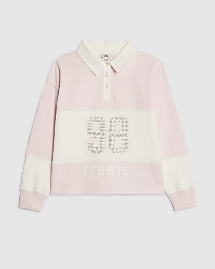 Girls Pink Stripe Diamante 98 Polo Shirt