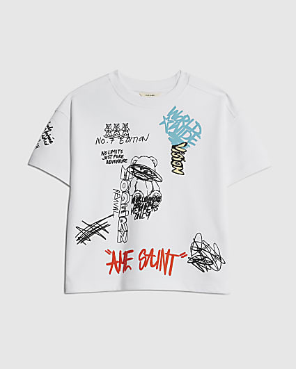 Mini Boys White Graffiti Doodle Bear T-Shirt