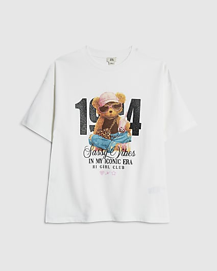 Girls White Boba Bear T-Shirt