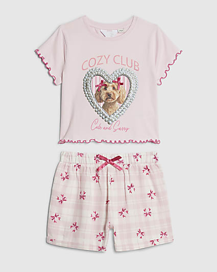 Girls Pink Puppy Pyjamas Set
