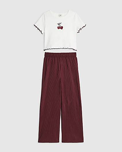 Girls Red Cherry T-Shirt And Trousers Set