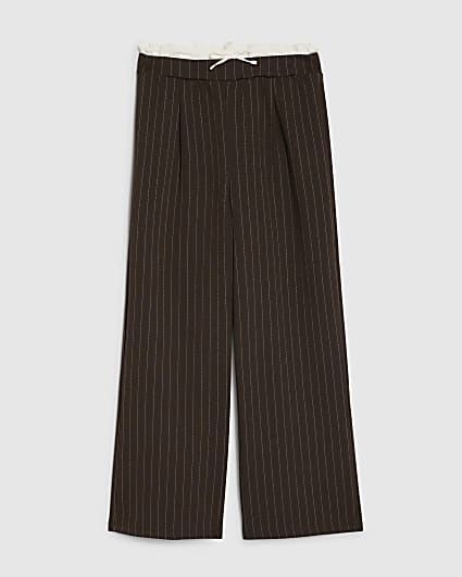 Girls Brown Pinstripe Wide Leg Trousers