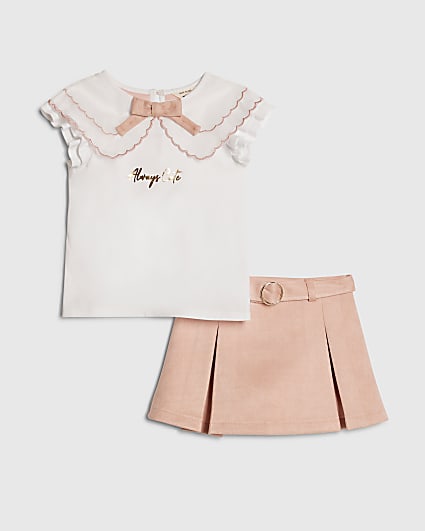 Mini Girls Pink Faux Suede Skort Set
