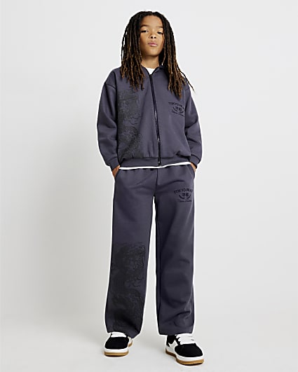 Boys Grey Japanese Dragon Hoodie Set