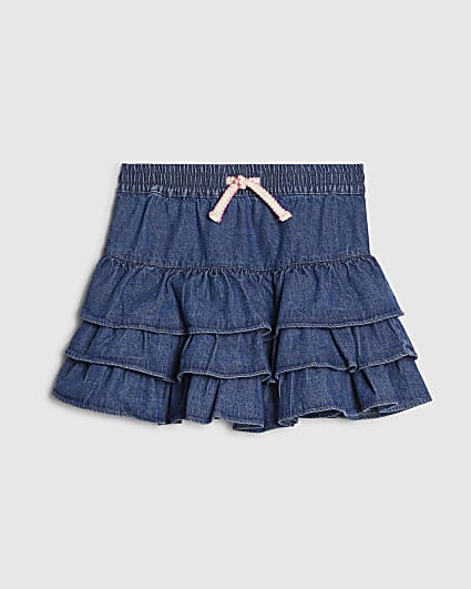 Girls Blue Denim Tiered Skirt