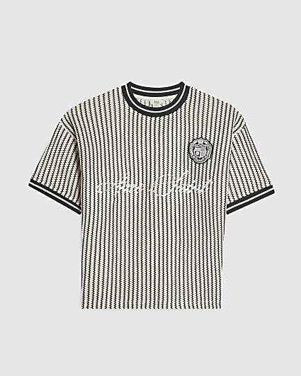 Boys Black Crochet Stripe T-Shirt