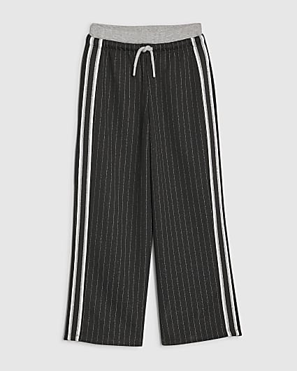 Girls Black Pinstripe Wide Leg Trousers