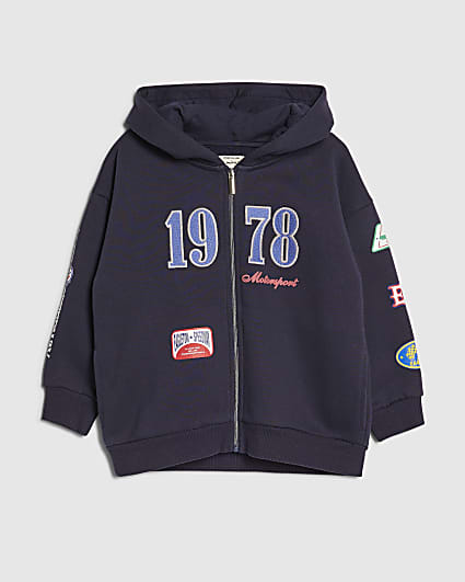 Mini Boys Navy 1978 Badge Zip Through Hoodie
