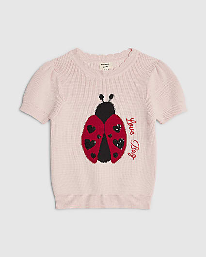 Mini Girls Pink Ladybird Knitted T-Shirt