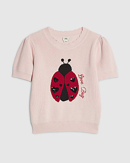 Girls Pink Ladybird Knitted T-Shirt