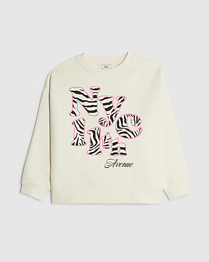 Girls Cream Zebra NYC Sweatshirt