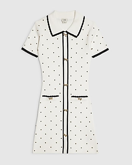 Girls Cream Embellished Polo Dress