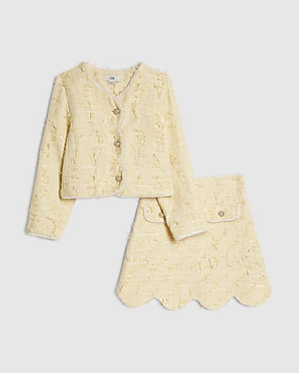 Girls Yellow Boucle Jacket And Skirt Set