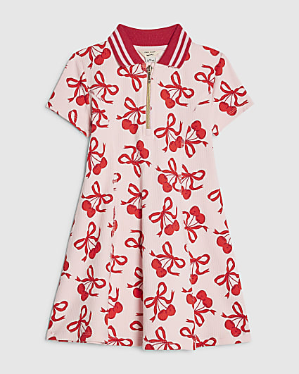 Mini Girls Pink Cherry Fit And Flare Dress