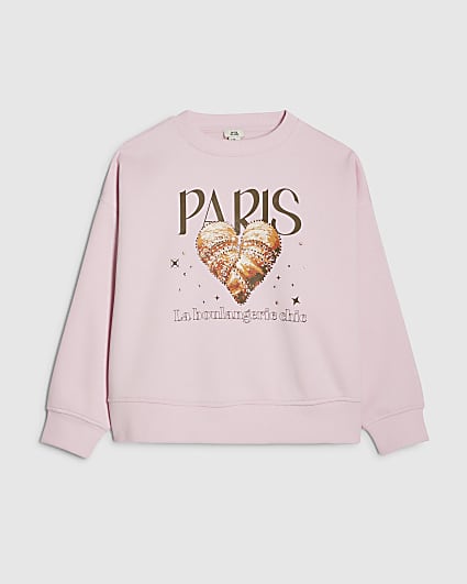 Girls Pink Paris Heart Sweatshirt