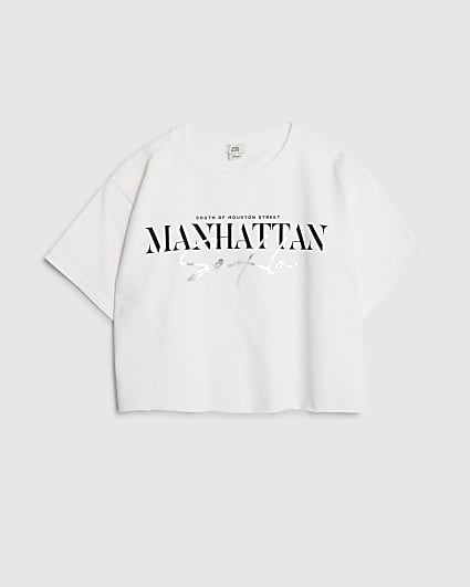 Girls White Manhattan Slogan T-Shirt