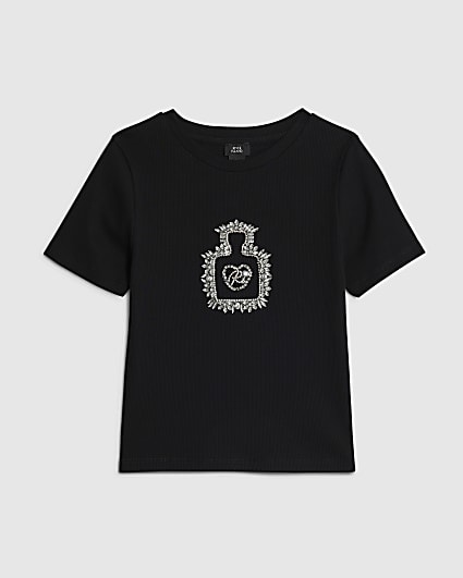 Girls Black Diamante Perfume T-Shirt