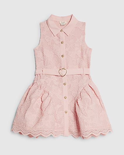 Mini Girls Pink Bow Lace Belted Dress