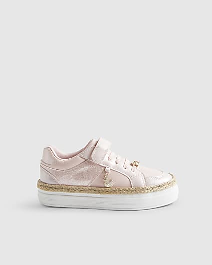 Girls Pink Raffia Trainers
