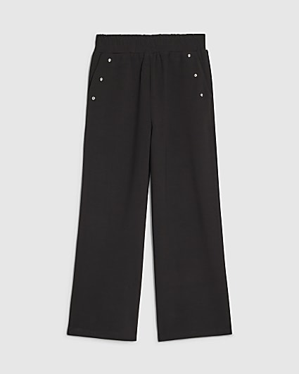 Girls Black Studded Wide Leg Joggers