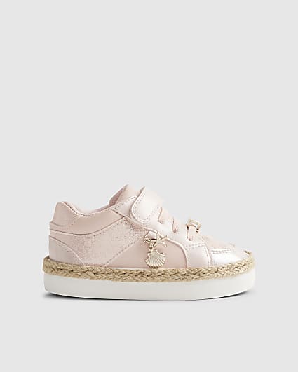 Mini Girls Pink Raffia Trainers