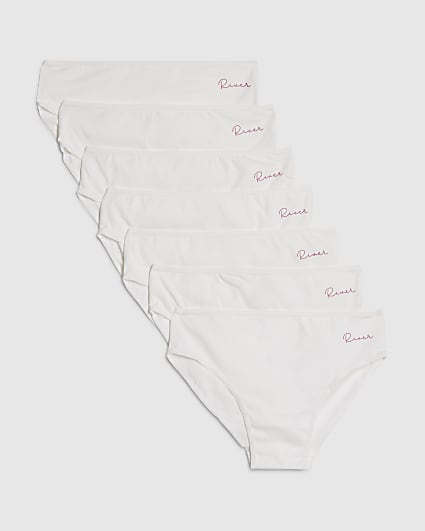 Girls White RI Pack Of 7 Briefs