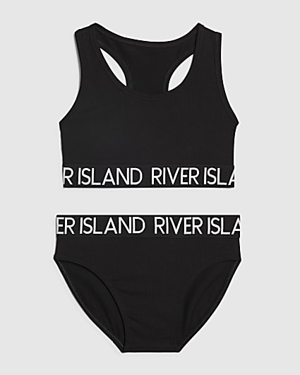 Girls Black Crop Top And Brief Set