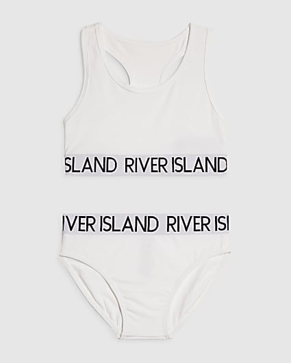 Girls White Crop Top and Brief Set