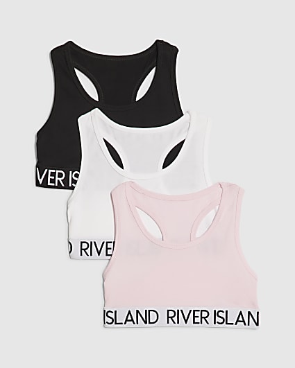 Girls White Racer Pack Of 3 Crop Tops