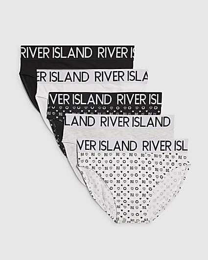 Girls Black RI Monogram Pack Of 5 Briefs