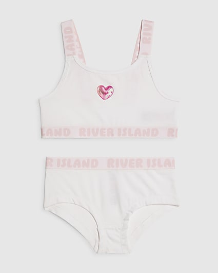 Girls White Strappy Crop Top and Brief Set