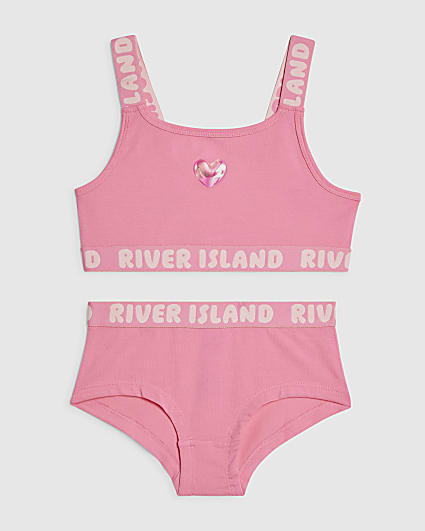 Girls Pink Strappy Crop and Brief Set
