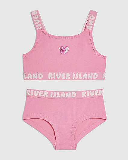 Girls Pink Strappy Crop Top And Brief Set