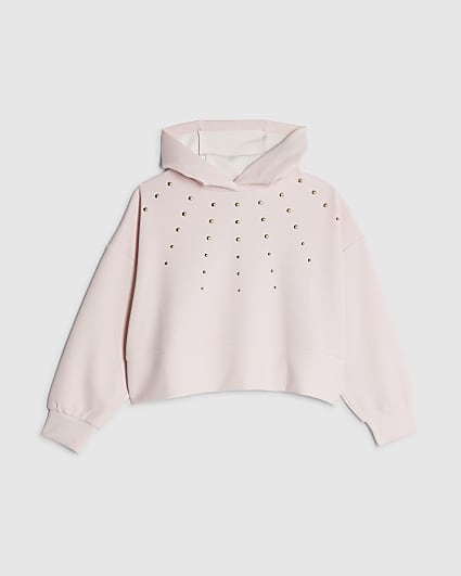 Girls Pink Studded Hoodie