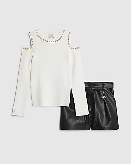 Girls White Chain Top Set