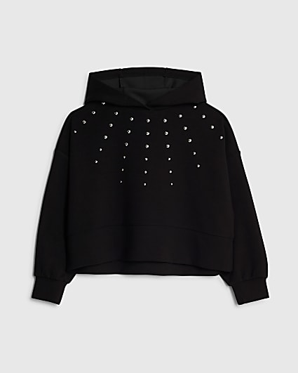 Girls Black Studded Hoodie