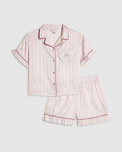 Girls Pink Hotfix Satin Pyjamas Set