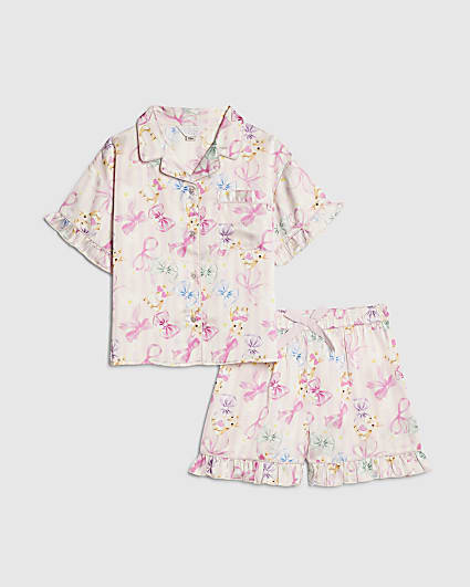 Girls Pink Easter Stripe Satin Pyjamas