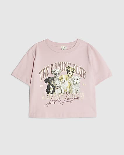 Girls Pink Canine Club Dog Crop Top