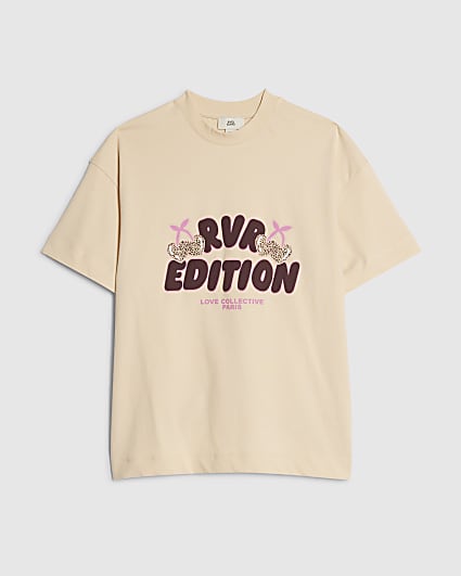 Girls Beige RVR Edition Boyfriend Fit T-shirt