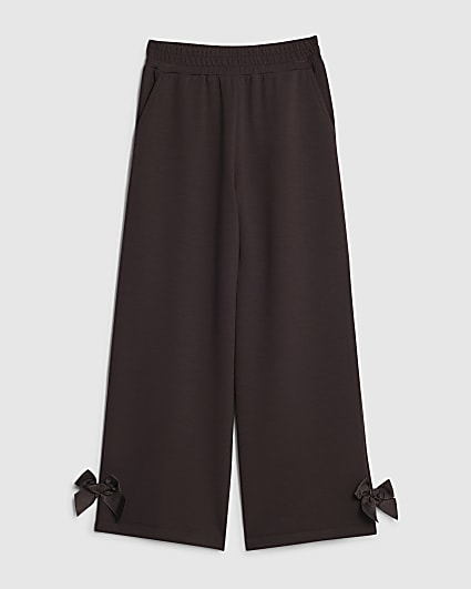 Girls Brown Wide Leg Bow Trousers