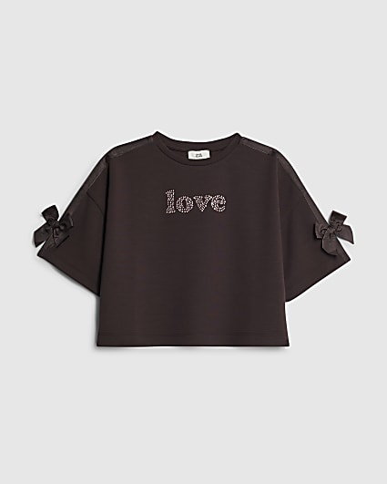 Girls Brown Love Bow T-Shirt