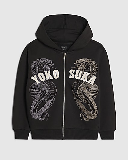 Boys Black Yokosuka Snake Zip Through Hoodie