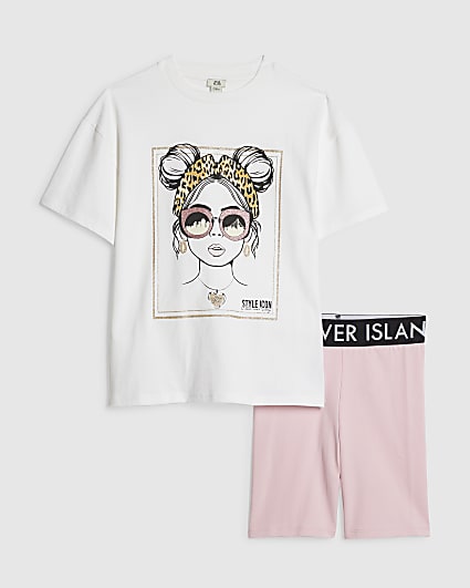 Girls White Girl T-Shirt And Shorts Set
